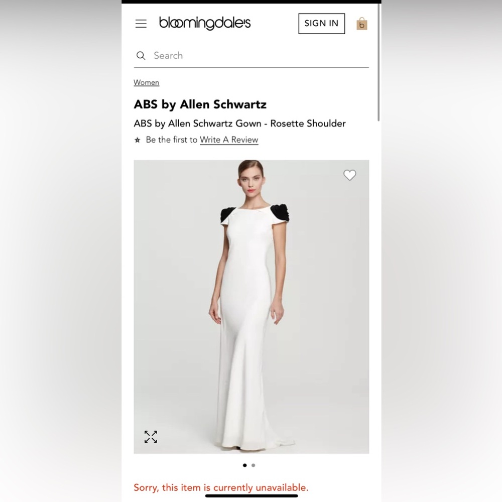 ABS by Allen Schwartz Gown - Rosette Shoulder white and black size 6 NWT